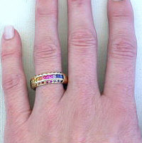 1.56 ctw Princess and Round Cut Ceylon Rainbow Sapphire Ring in 14k yellow gold