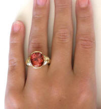 Semi Bezel Set Salmon Tourmaline Solitaire Rings in 14k