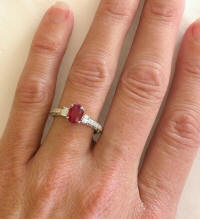 Natural Burmese Ruby and Oval Diamond Ring in 14k white gold