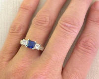 Traditional Princess Cut Blue Sapphire and Princess Cut Diamond Ring 
