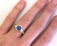 Round Sapphire and Princess Baguette Diamond Ring in 18k
