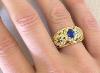  Bold Sapphire and Diamond Ring 14k yellow gold
