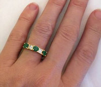 Genuine Three Stone Emerald and Baguette Diamond Ring in 18k yellow gold