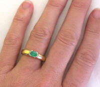 Bezel solitaire natural emerald band ring in 14k yellow gold