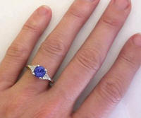 3 Stone Tanzanite Diamond Rings in 14k white gold