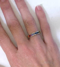 Channel Set Princess Cut Rainbow Sapphire Rings in 14k white gold