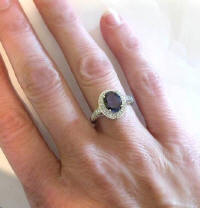 Iolite and Diamond Halo Rings in White Gold