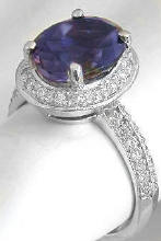 iolite and diamond halo engagement rings