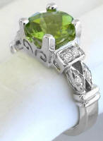 Round Peridot and Diamond Engagement Ring in 14k white gold