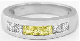 Men's Princess Cut Yellow and White Sapphire Ring in 14k white gold