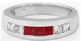 Men's 1.32 ctw Princess Cut Ruby and White Sapphire Ring in 14k