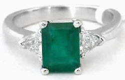 1.97 ctw Three Stone Colombian Emerald and Trillion Diamond Ring in 14k white gold