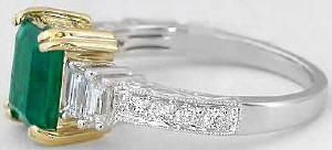 Emerald and Baguette Diamond Ring in 18k white and yellow gold