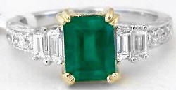 1.93 ctw Emerald and Baguette Diamond Ring in 18k white and yellow gold