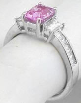 Light Pink Sapphire and Baguette Diamond Ring in 14k white gold