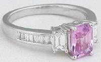 Radiant Cut Pink Sapphire and Baguette Diamond Rings