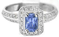 Radiant Cut Sapphire Ring with Diamonds in 14k white gold
