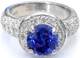 3.05 carat Round Tanzanite and Pave Diamond Ring in 18k white gold