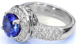 Natural Round Tanzanite and DiamondRings in 14k white gold