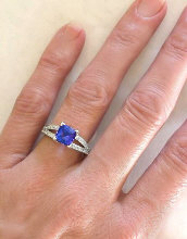 AAA Grade Cushion Cut Tanzanite Rings in 14k white gold