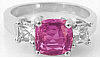 Unheated Ceylon Pink Sapphire Princess Cut Diamond 3 Stone Ring in Platinum