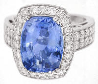 One of a Kind Unheated Ceylon Blue Sapphire and Diamond Ring in 18k