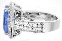 Diamond Encrusted Unheated Ceylon Blue Sapphire and Diamond Ring in 18k