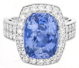 6 carat Unheated Ceylon Blue Sapphire and Diamond Engagement Ring in 18k