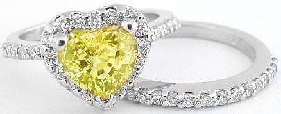 Heart Shaped Yellow Sapphire Diamond Rings in 14k white gold