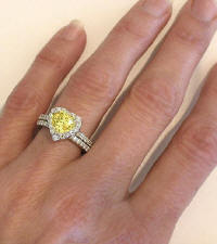 Heart Shaped Yellow Sapphire Diamond Halo Engagement Ring and Matching Wedding Band