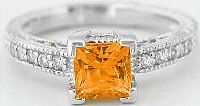 Princess Cut Orange Sapphire Diamond Engagement Ring in 14k white gold