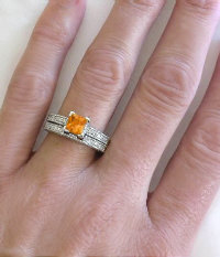 Orange Sapphire Diamond Engagement Ring with Matching Band with Antique Styling