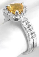 Natural Unheated Yellow-Orange Sapphire Heart Engagement Ring and Band