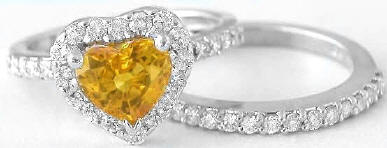 Unheated Yellow-Orange Sapphire Heart Engagement Set in 18k white gold