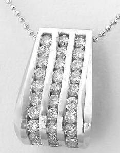 Three Row 1 carat Genuine Diamond Slide Pendant in 14k white gold