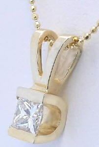 0.50 carat Princess Cut Diamond Solitaire Necklaces in 14k yellow gold