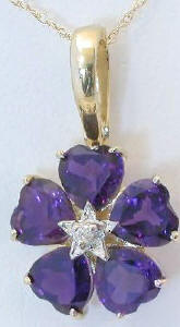 Amethyst Flower Pendant in 14k with Heart Shaped Stones