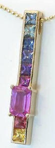 Pink Sapphire and Multicolor Sapphire Line Pendants in 14k
