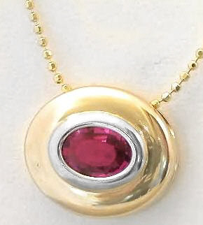 Bezel Set Rubellite Tourmaline Slide in 14k white and yellow gold