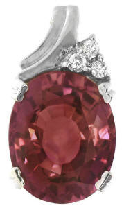 Large Pink Tourmaline and Diamond Pendant in 14k white gold