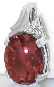 Real Large Oval Pink Tourmaline Pendant in solid 14k white gold