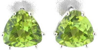 Trillion Peridot Stud Earrings in 14k white gold
