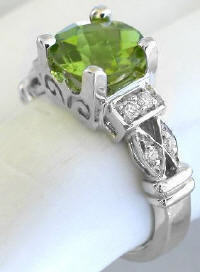 Checkerboard Faceted Peridot Rings in 14k white gold