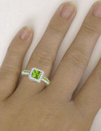 Princess cut round peridot band ring in 14k gold