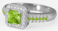 Princess cut round peridot band ring in 14k gold