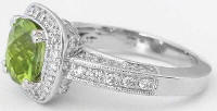 Cushion Cut Peridot Diamond Engagement Ring with Vintage Style