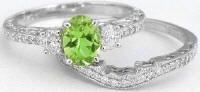 Antique Style Peridot Engagement Ring with Wedding Band