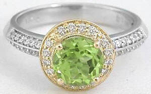 Peridot and Diamond Ring in 14k White and Yellow Gold