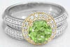 Peridot Diamond Halo Engagement Ring in 14k white and yellow gold