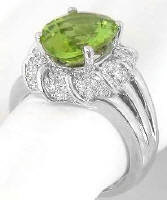 Peridot Gemstone and Diamond Ring in White Gold